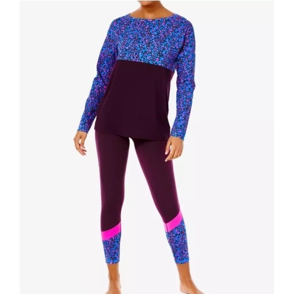 Lilly Pulitzer Other - Lily Pulitzer 2 Pc Set Wome Activewear Floral Burgundy Sz M Long Sleeve
